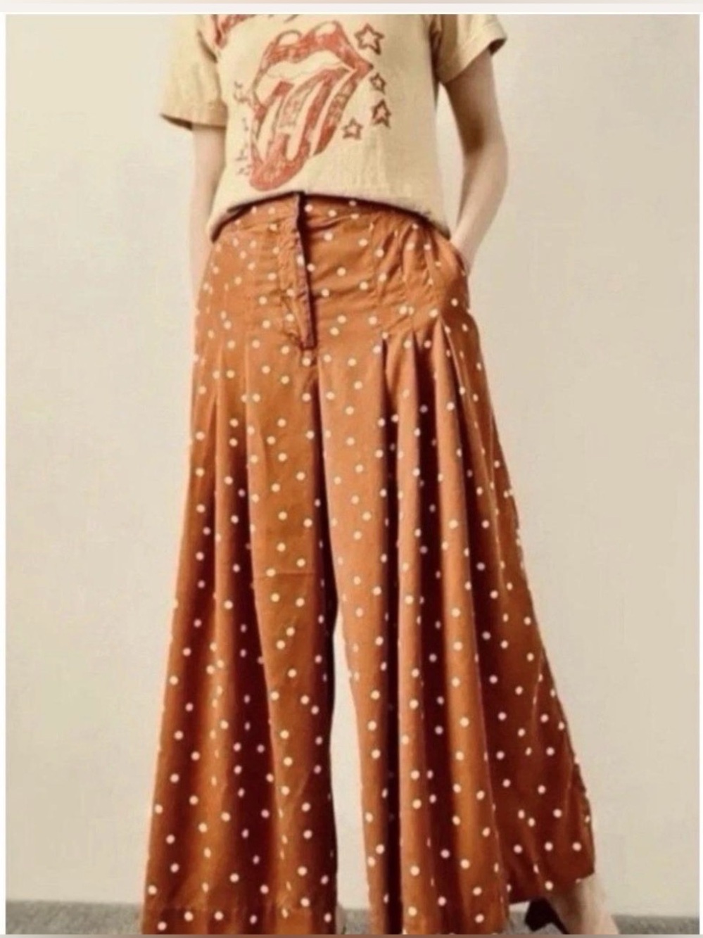 Anthropologie Rust Polka Dot A-Line Maxi Gaucho Wide leg pleated pant Medium